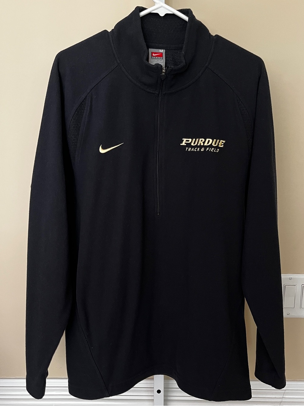 Nike Team Purdue University Track & Field Black Fleece Quarter Zip Jacket Size M